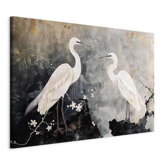 Wandbild XXL - Herons and cherry blossoms - oriental-style illustration depicting birds