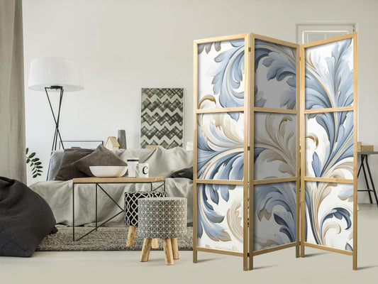 Japanischer Paravent - Baroque Ornaments in Light - Cream-Blue Colors Artgeist