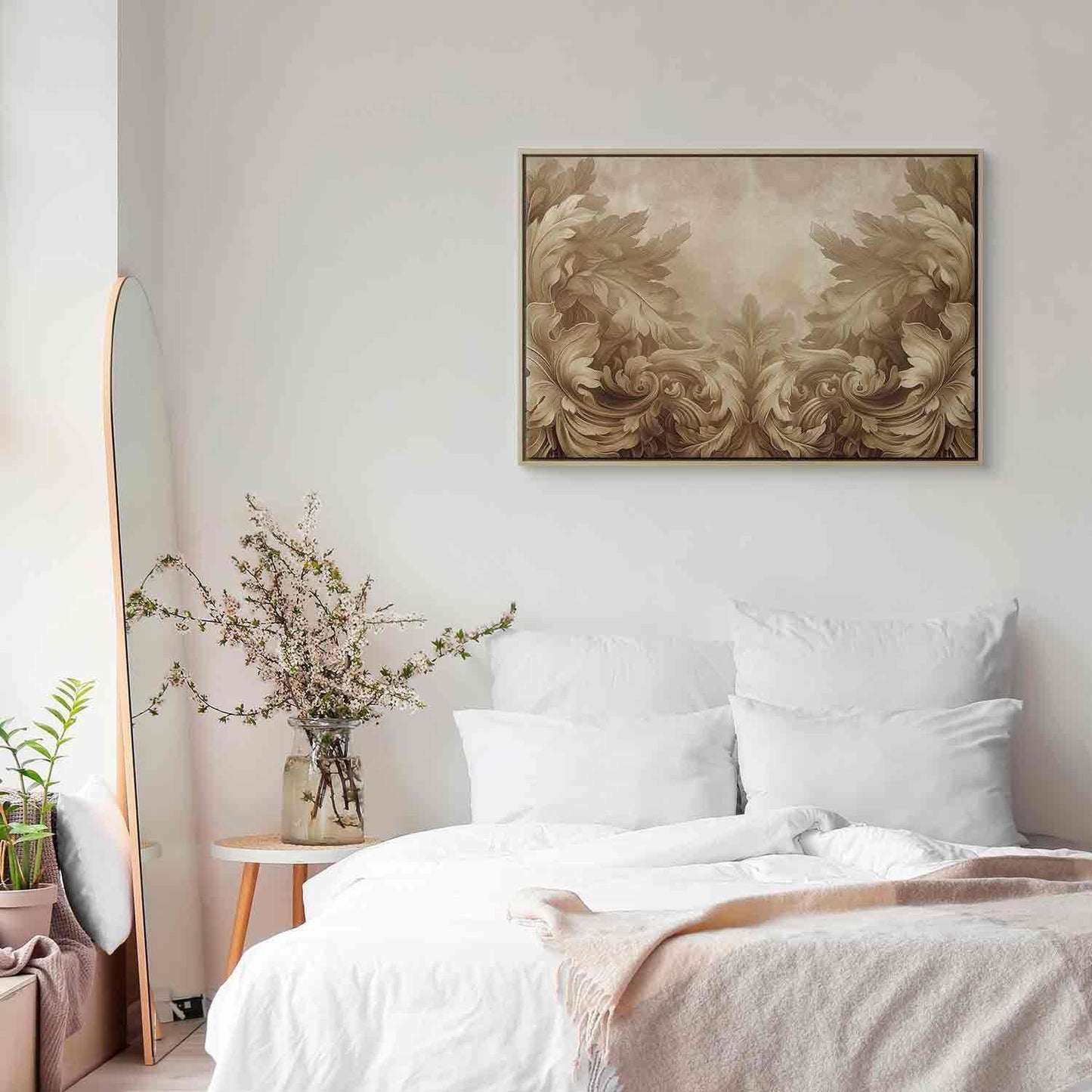 Leinwandbild - Carved Baroque Ornaments Rich Composition in Sepia Colors