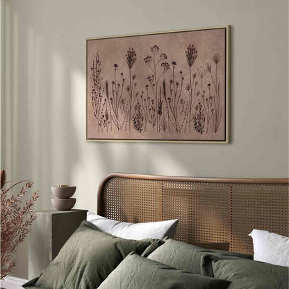 Leinwandbild - Wildflowers – black plants on lime-wash background