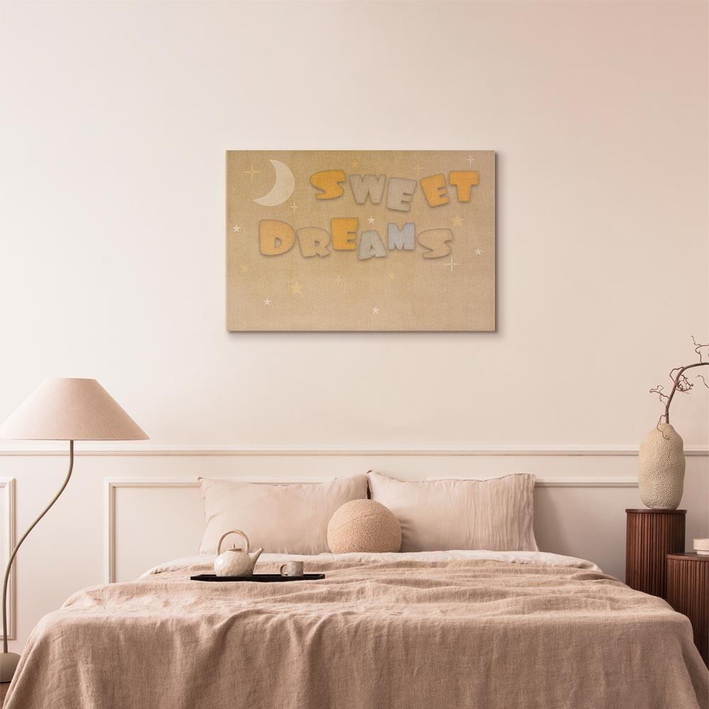 Leinwandbild - Sweet Dreams - Pastel Inscription Surrounded by the Moon and Stars