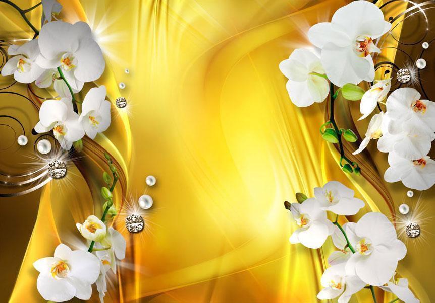 Fototapete „Orchidee in Gold“ – Elegante Blütenpracht mit Glamour-Effekt sawelt.eu