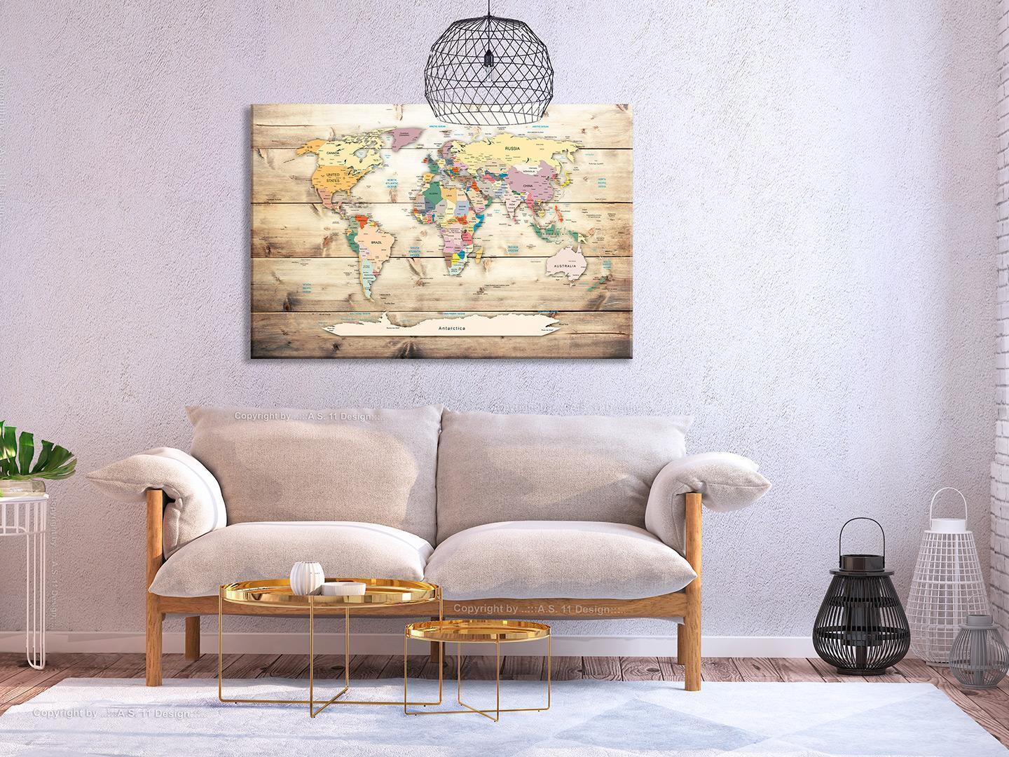 Korkbild - World Map: Wooden Oceans