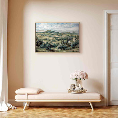 Leinwandbild - Landscape with Green Fields and Trees Tuscan Sunny View Artgeist