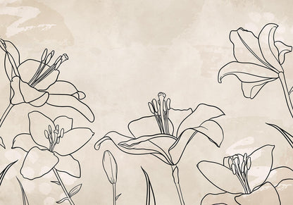 Tapeten-Muster Naturskizze - Botanische Line-Art Wandgestaltung - Sawelt