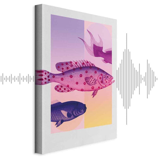 Leinwandbild - Fish in Pastels - Stylized Fish Against Gradient Shapes