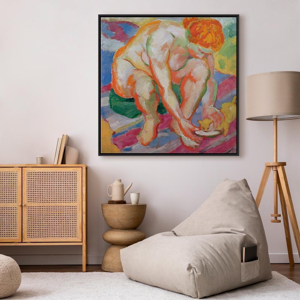 Leinwandbild - Franz Marc – Nude with cat
