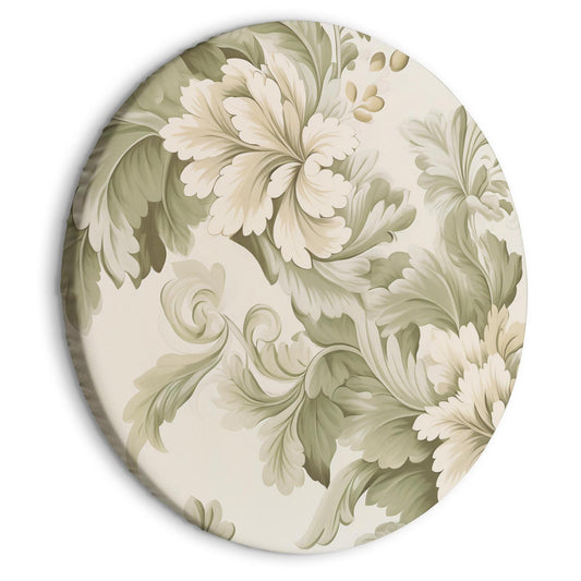 Rundes Bild - Retro Vintage Flowers in Delicate Cream and Green Colors Artgeist