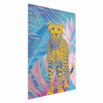 Poster - Exotic Leopard - colorful portrait of a cheetah against tropical leaves