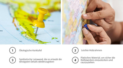 Korkbild „Sapphire Travels“ – Weltkarte in eleganter Saphir-Optik